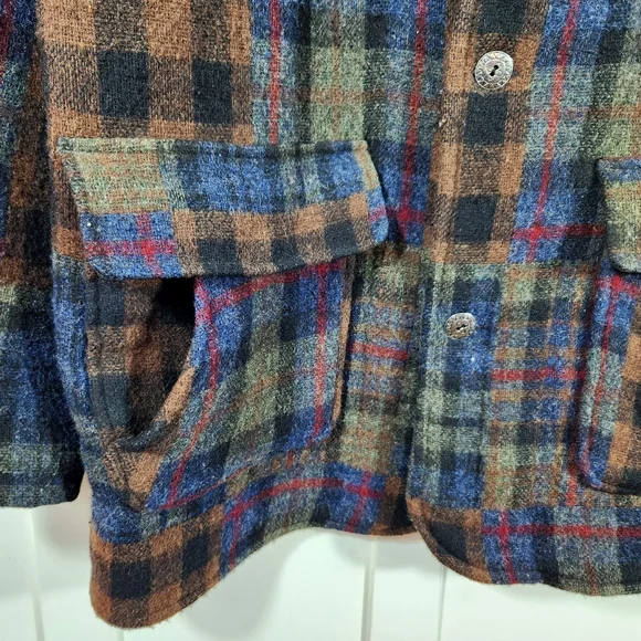 Woolrich Vintage Wool Blend Coat Patchwork Plaid Multicolor | Women's Size L - Picture 2 of 9